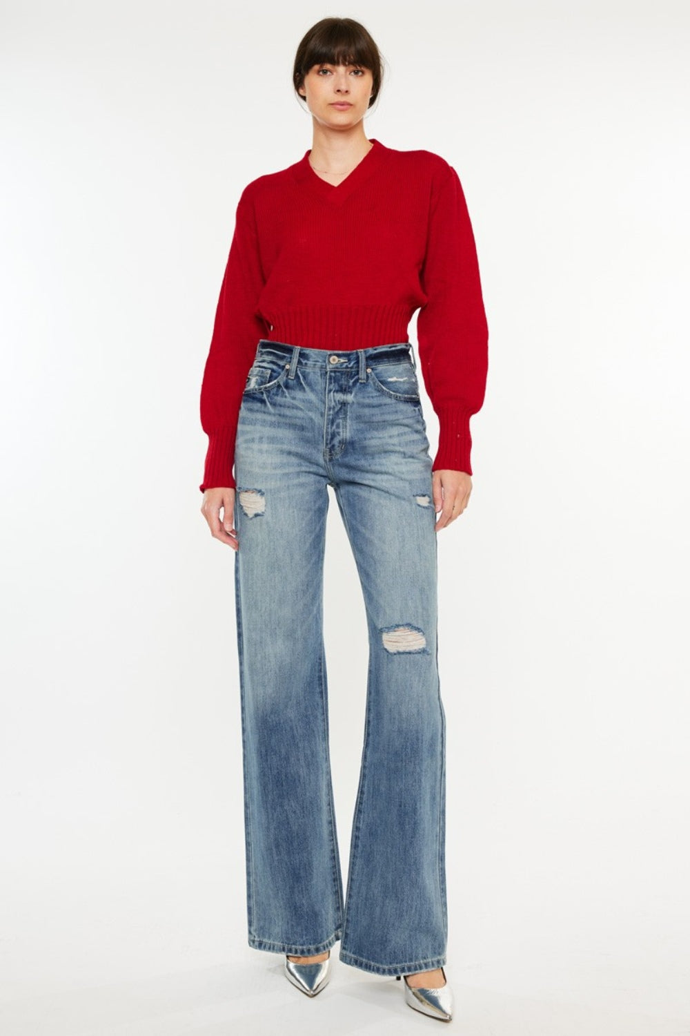 Kancan Distressed High Waist Bootcut Jeans-0