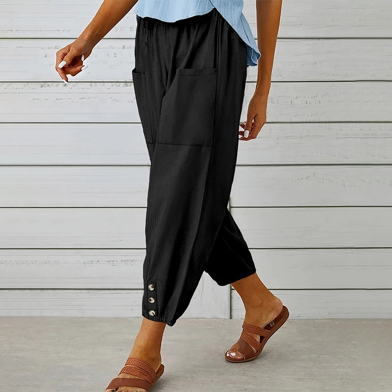 Effortless Drawstring Capris - Women's Wide Leg Casual Summer Pants With Adjustable Waist