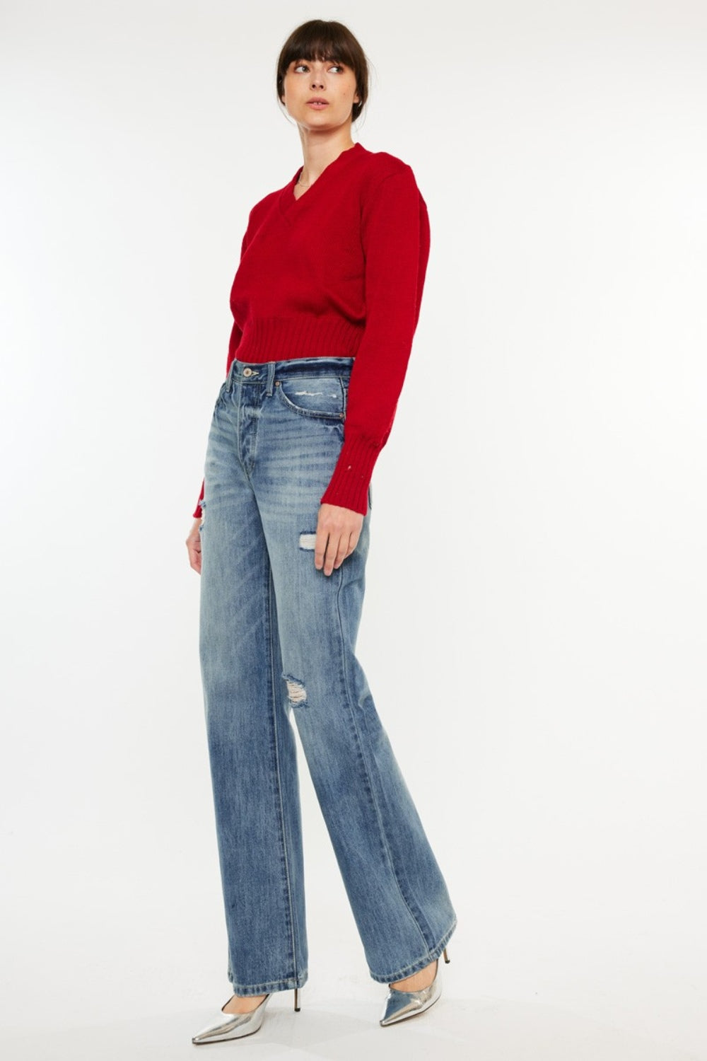 Kancan Distressed High Waist Bootcut Jeans-2