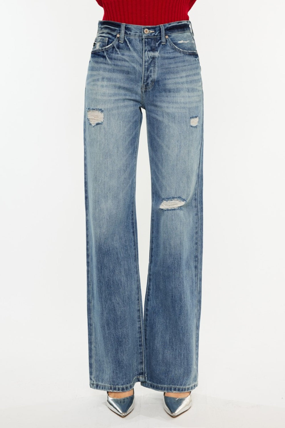 Kancan Distressed High Waist Bootcut Jeans-4