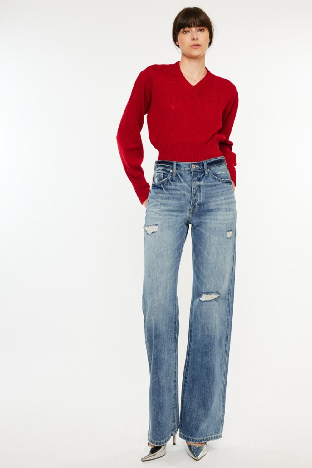 Kancan Distressed High Waist Bootcut Jeans-3