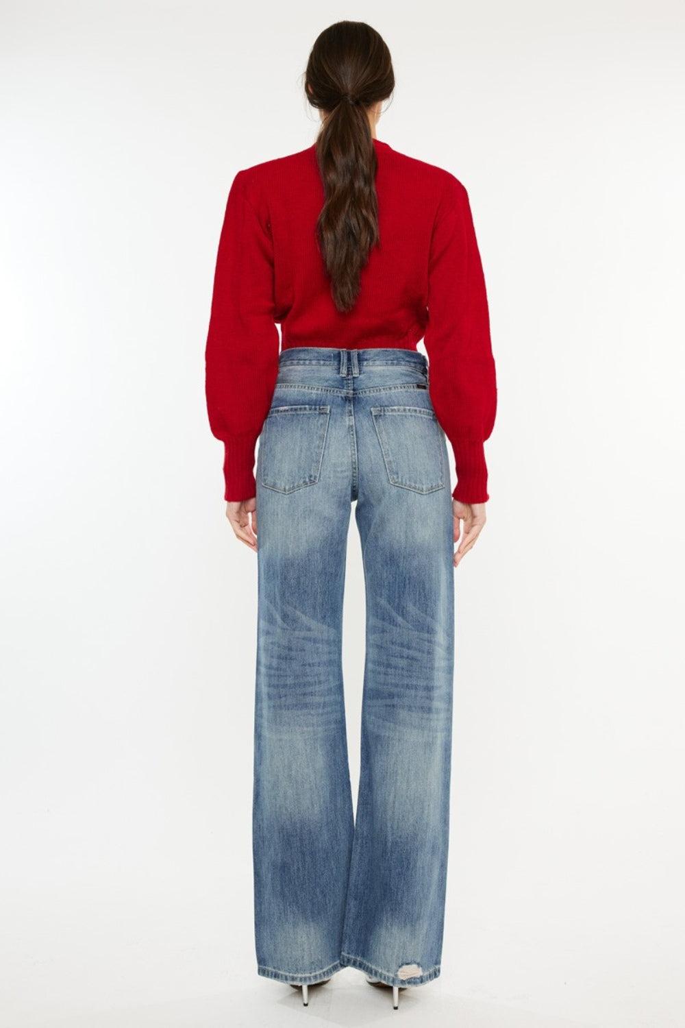 Kancan Distressed High Waist Bootcut Jeans-1