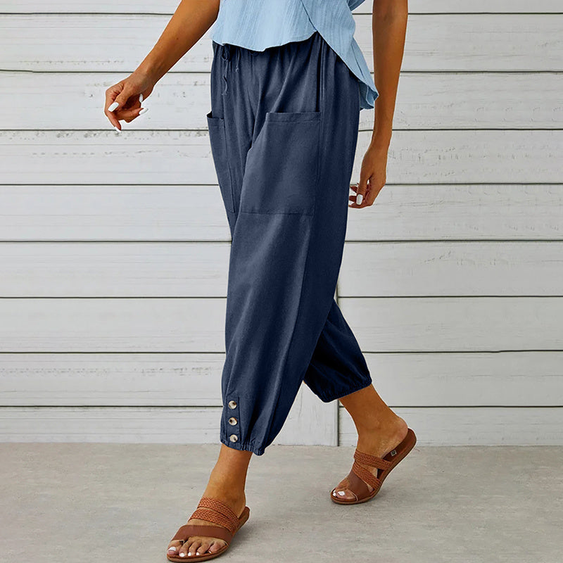 Effortless Drawstring Capris - Women's Wide Leg Casual Summer Pants With Adjustable Waist
